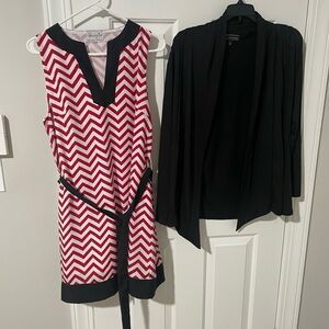 Red and White Chevron Dress with Black Cardigan mud pie large